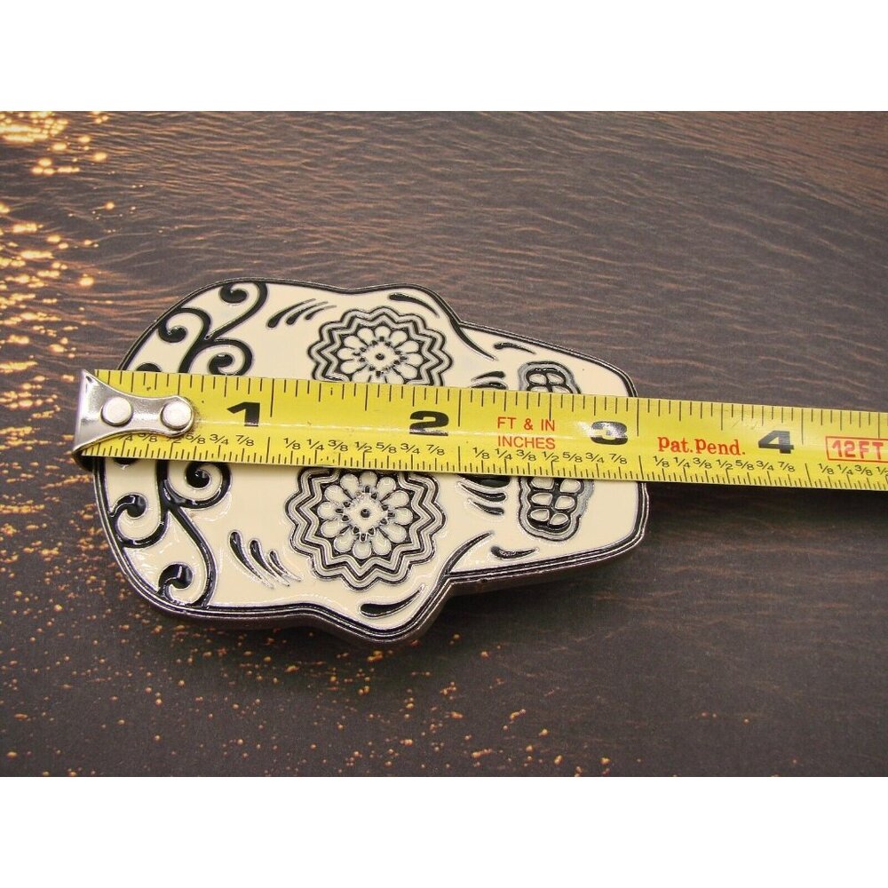 Black White Sugar Skull Belt Buckle Metal Streetwear Day of Dead Floral Mexico - Picture 8 of 10